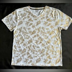Consequence Knitwear White and Gold Foil Paisley T-Shirt Men's Size Large